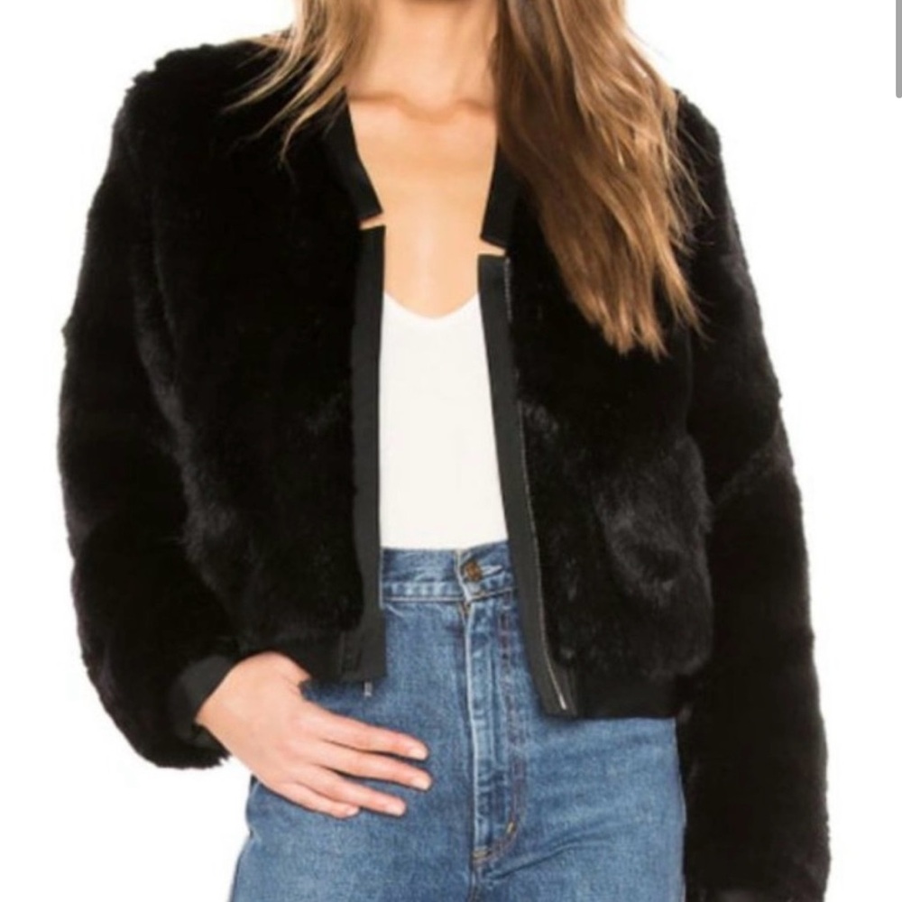 J Brand Ashbey Faux Fur Jacket in Black Size Small - NWT